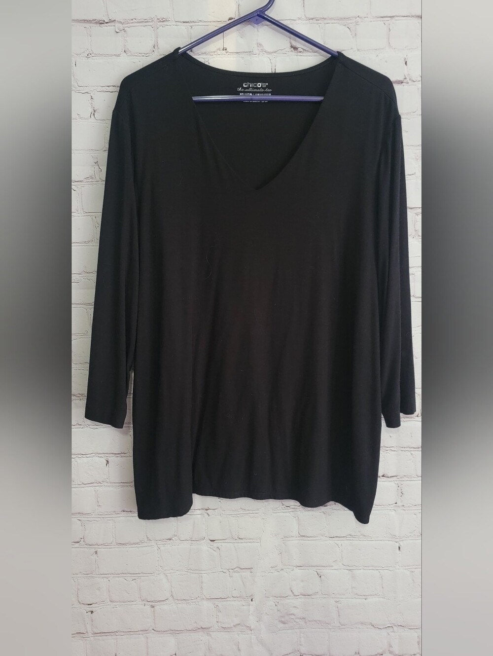 Chico's Women's Black V-Neck Long Sleeve Top - Classic Everyday Tee XL